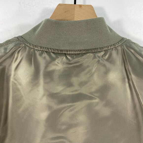 Staple Satin Bomber Jacket Snap Buttons Ribbed Cuffs Hem Logo Gray Mens Medium - Picture 12 of 12